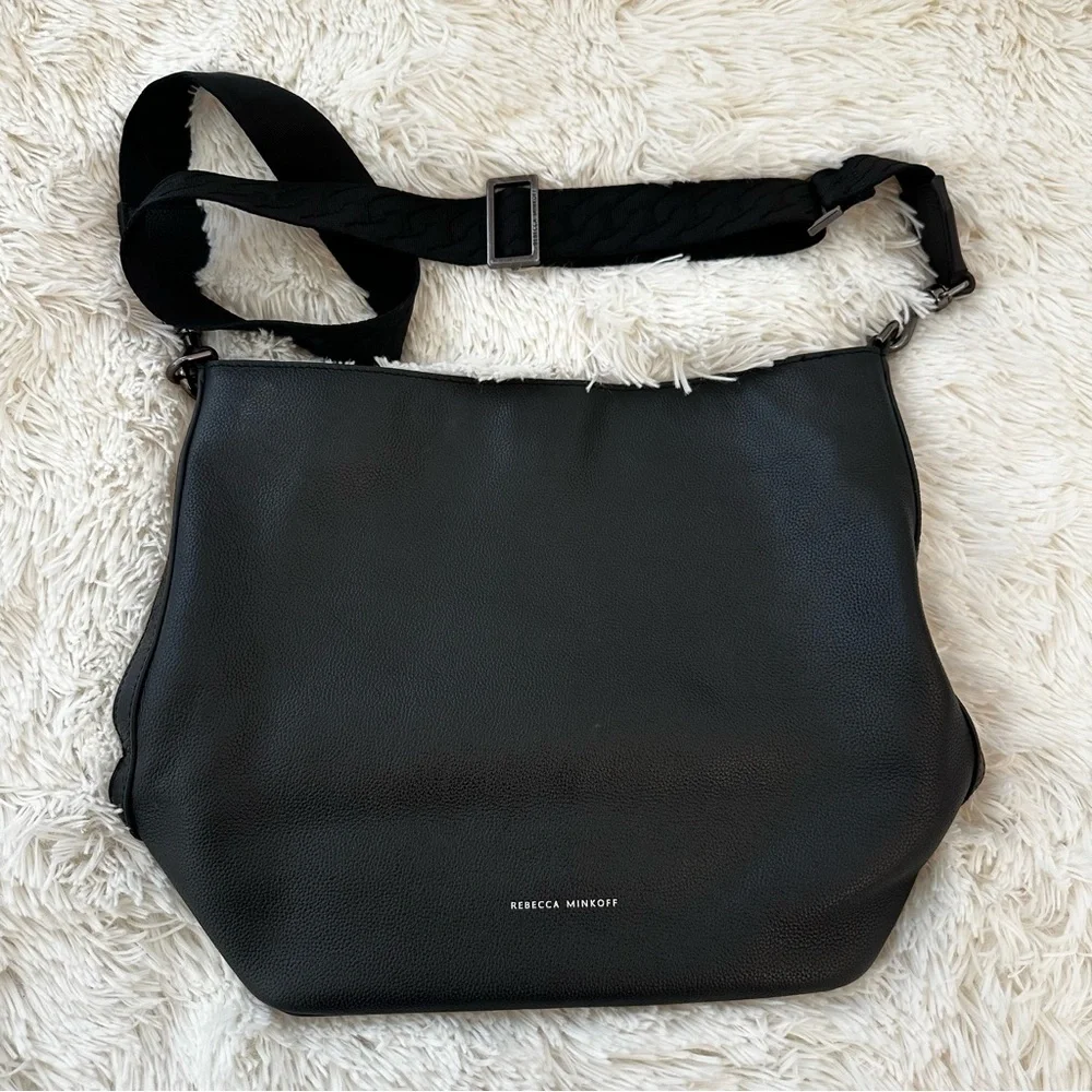 Rebecca Minkoff Regan Black Pebbled Leather Bucket Crossbody Shoulder Bag